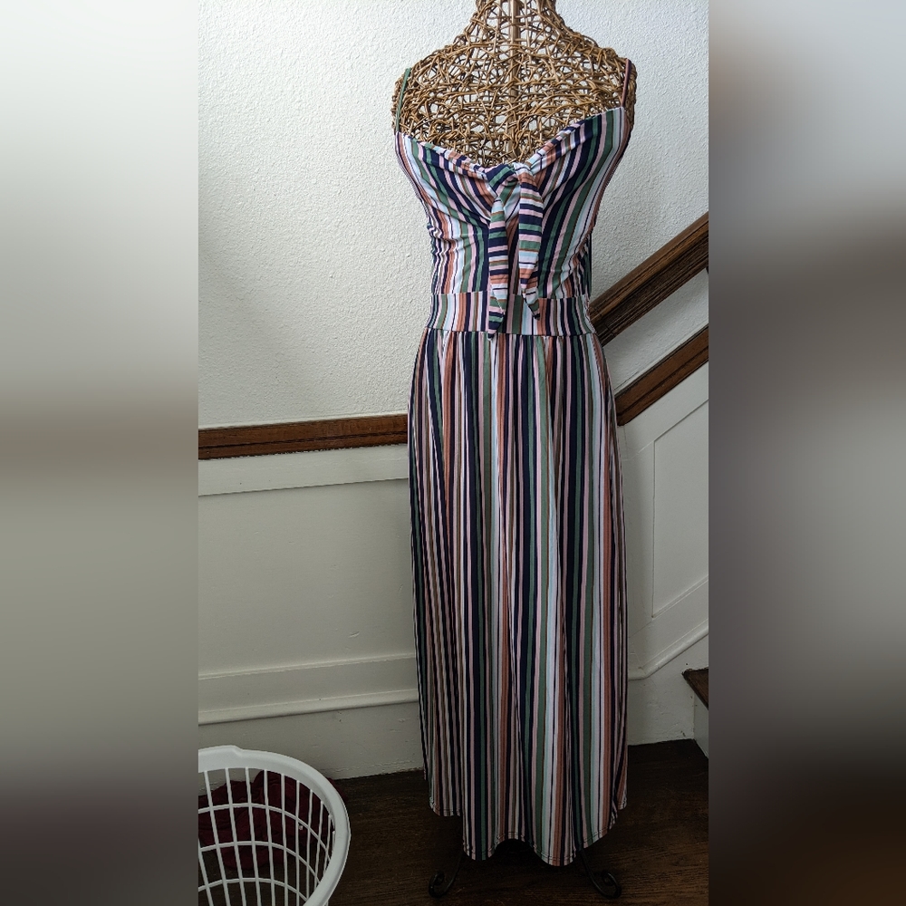 Striped Tie-Front Maxi Dress